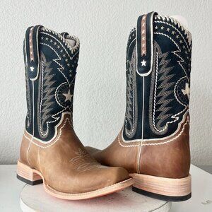 Lane Rodeo Houston Mens Cowboy Boots Brown Navy Square Toe 12.5" Size 12